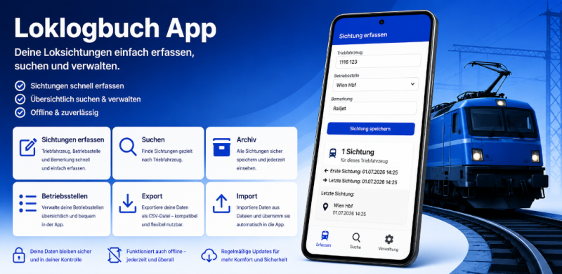 LokLogbuch – Die App für Lokomotivsichtungen